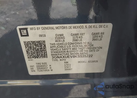 2019 Chevrolet Equinox Lt from USA, damaged, VIN 3GNAXUEV8KS535222
